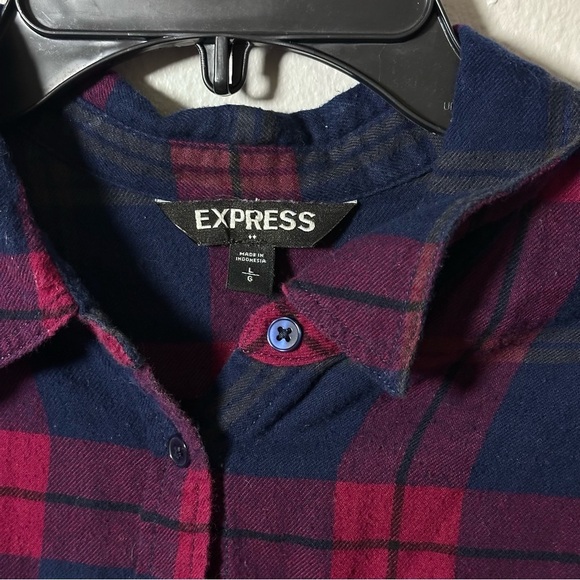 Express Men Button Down Long Sleeve Flannel Blue/Red Shirt size Large. - Picture 4 of 8